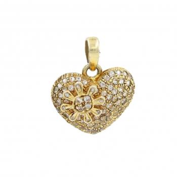 Gold-Plated Heart-Shaped Pendant with Zircon Stone